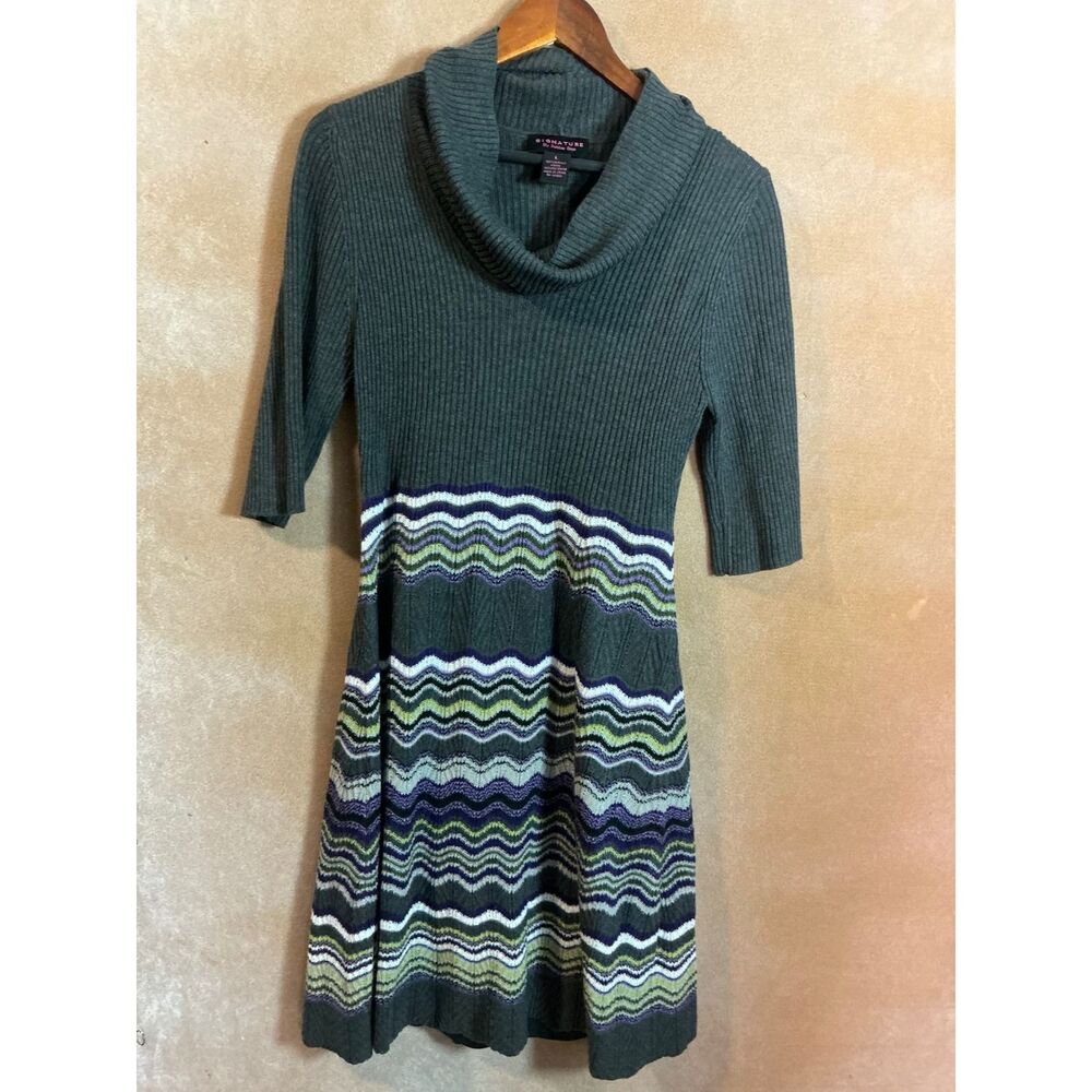 Signature by Robbie Bee Women Ribbed Cowl Neck sweater‎  dress Size L